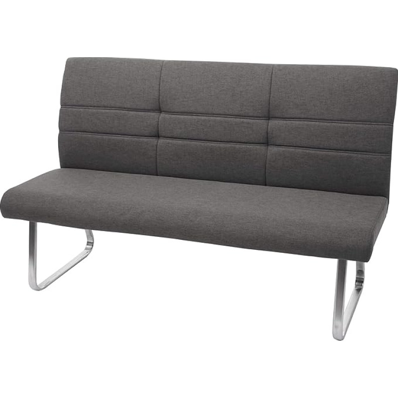 Mendler HWC-G55 Dining Room Bench Fabric / Textile Brushed Stainless Steel Grey / Brown 160 cm