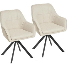 Goeurvant Swivel Dining Room Chair Beige with Armrests, Set of 2 Rotating Dining Room Chairs, Kitchen Chairs, Upholstered Chairs, Made of Polyester, with Metal Legs for Dining Room,