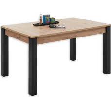 Stella Trading Lucas Extendable Dining Table in Artisan Oak Look, Black, Extendable Kitchen Table for Your Living Room and Dining Room, 140-210 x 76 x 90 cm (W x H x D)