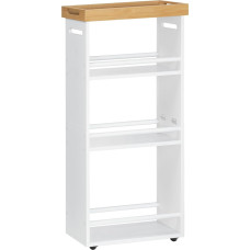 HOOBRO 4-Tier Narrow Serving Trolley, Bamboo Kitchen Trolley with 360° Rotating Wheels, for Small Spaces in Bathrooms, Bedrooms, Laundry Rooms, Natural Wood + White EYW40TC01N1