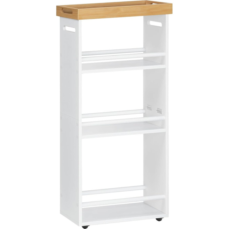 HOOBRO 4-Tier Narrow Serving Trolley, Bamboo Kitchen Trolley with 360° Rotating Wheels, for Small Spaces in Bathrooms, Bedrooms, Laundry Rooms, Natural Wood + White EYW40TC01N1