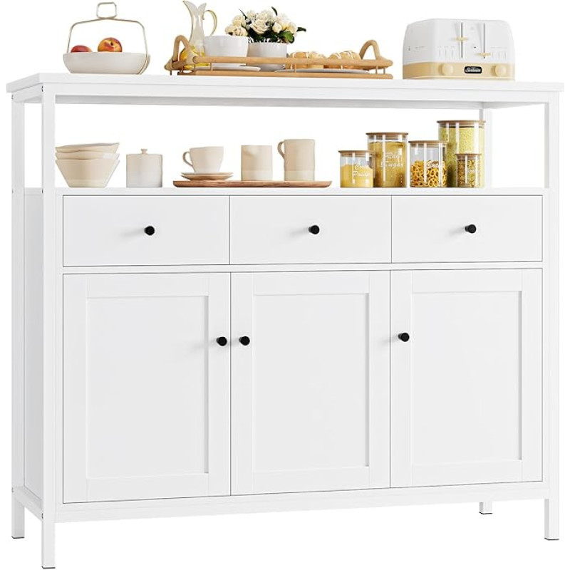 FirFurd Sideboard Kitchen Cabinet with 3 Drawers 3 Doors, Kitchen Chest of Drawers, Buffet Cabinet for Kitchen, Living Room, Dining Room, Adjustable Shelf, 108 x 38 x 98.5 cm, White
