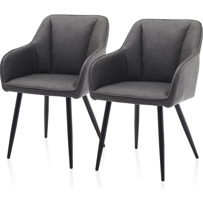 TUKAILAI Dining Room Chairs Set of 2 Faux Leather, Kitchen Chairs, Upholstered Chairs, Armrests with Armrests, Backrests, Soft Seat Padding, Metal Legs, Modern Armchair for Kitchen, Dining Room,