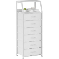 Chest of Drawers with 6 Drawers Made of Fabric, Tall Narrow Chest of Drawers Storage Cabinet for Bedroom, 2-Tier Wooden Top Fabric Chest of Drawers, Industrial Cabinet for Living Room, Children's Room