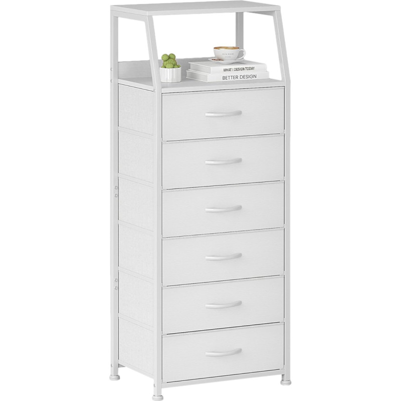 Chest of Drawers with 6 Drawers Made of Fabric, Tall Narrow Chest of Drawers Storage Cabinet for Bedroom, 2-Tier Wooden Top Fabric Chest of Drawers, Industrial Cabinet for Living Room, Children's Room