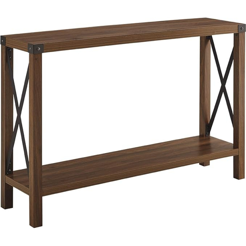 WE Furniture Modern Farmhouse Console Entryway Hall Sofa Table with Storage, 46 Inches, Dark Walnut