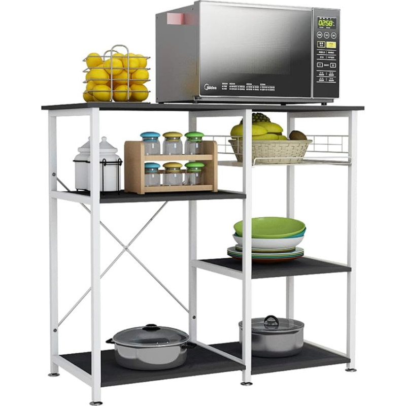 SogesPower Bäcker Racks für Küchen mit Lagerung Regal und Seitenhaken Mikrowelle Stand Utility Organisation Regal Rack 3-Tier Küche, Wohnzimmer und Korridor (Schwarz)