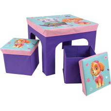 Fun House PAT'PATROUILLE Girls' Table with 2 Folding Storage Stools for Children, MDF/Non-Woven 52 x 52 x 15 cm