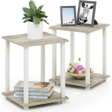 Furinno Simplistic Sofa Table, Coffee Table, Side Table, 2 Levels, Sonoma Oak/White