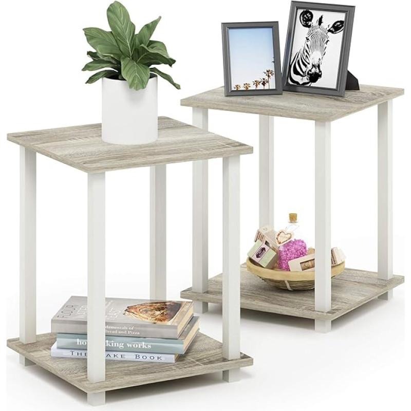 Furinno Simplistic Sofa Table, Coffee Table, Side Table, 2 Levels, Sonoma Oak/White