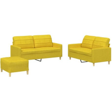 vidaXL Sofa Set 3-Piece Armchair Couch with Cushion Footstool Sofa Living Room Sofa with Armrests Couch Set Designer Sofa Seating Furniture Upholstered Furniture Light Yellow Fabric