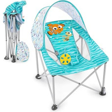 Bright Starts Disney Finding Nemo Pop 'N Chill Indoor Outdoor Travel Seat Child Car Seat with Sun Protection UPF 50+, Blue, 0-6 Months