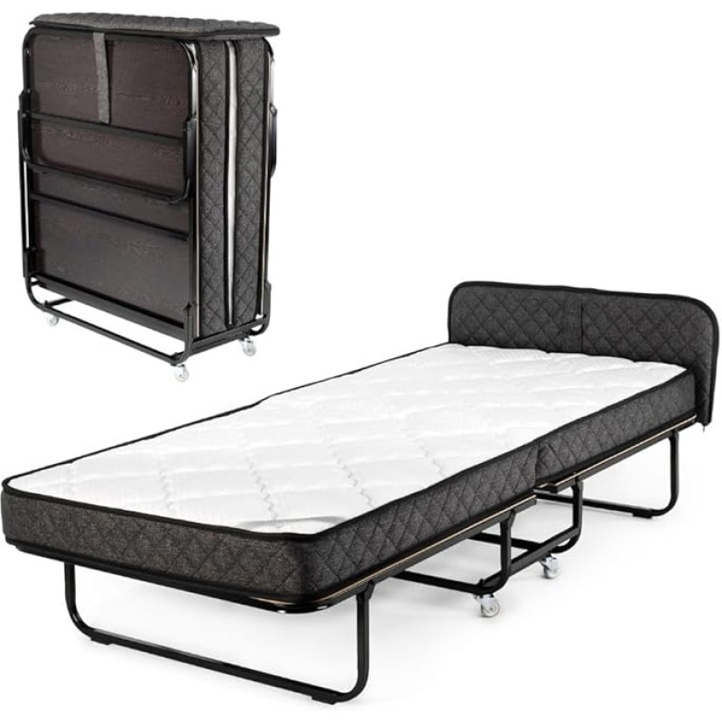 Edward Ritz pocket Roll Away, Medium. Fabric Ottoman Delivery Bed 90 x 200 cm – 15 cm thick top, Four Bright Wheels