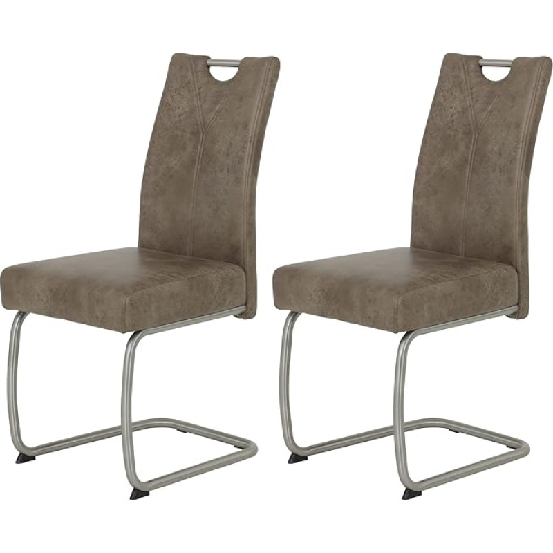 Hela Tische, Sophia Dining Room Chairs, Microfibre Mud, Stainless Steel Frame, Comfort Seat Spring Basket, 140 kg Load Capacity, Set of 2
