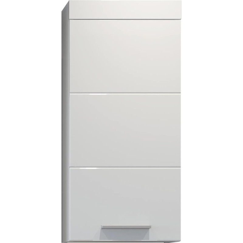 trendteam smart living - Devon - Chest of Drawers - White High Gloss - Hanging Base Cabinet with 1 Door (Adjustable Right or Left) and 1 Shelf - (W x H x D) 35 x 75 x 16 cm - with Silver-Coloured