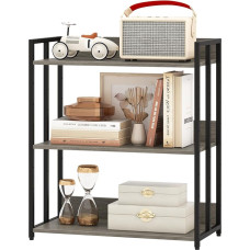 HOMASIS Bookcase with 3 Levels, Industrial Standing Shelf with Adjustable Shelf & Metal Frame, Storage Shelf, Spice Rack, Kitchen Shelf, Ladder Shelf for Living Room, Kitchen, Office (Grey)