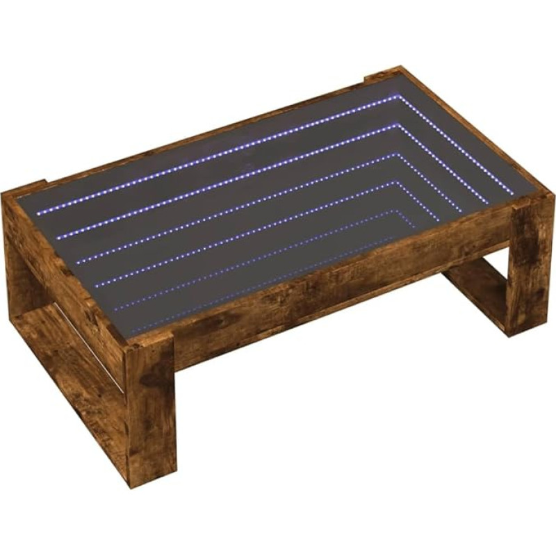 vidaXL Coffee Table, Side Table with Infinity LED, Sofa Table, Coffee Table for Living Room, Tea Table, Living Room Table, Smoked Oak Wood Material Glass