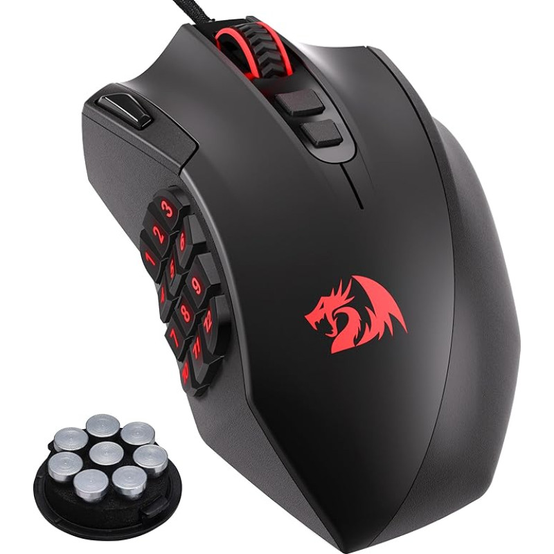 Redragon M921 MMO Gaming Mouse, 12400 DPI High Precision Wired RGB Mouse with 18 Programmable Buttons, 12 Side Macro Keys, Software Support for PC and Laptop