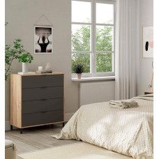 Dmora - Rochester Chest of Drawers with 4 Drawers, Chest of Drawers for Bedroom, Modern Chest of Drawers, 76 x 40 x 94 cm, Knotted Oak and Anthracite