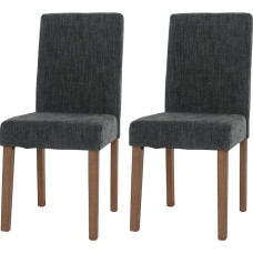Littau Set of 2 Dining Room Chairs, Kitchen Chairs, High-Backed Chairs, Fabric/Textile, Chenille Wood, Dark Grey, Natural-Coloured Legs