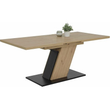 Hela Tische, Jeanette Column Dining Table, Wood Material, Artisan Oak Decor, Black Base Plate, Synchronous Extension 140-180 x 90 cm