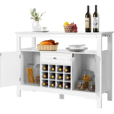 KOMFOTTEU Sideboard Kitchen Cabinet with Wine Bottles, Buffet Cabinet, Wine Cabinet, Wood, Side Cabinet, Kitchen Chest of Drawers, 117 x 40.5 x 85.5 cm for Living Room, Kitchen, Dining Room (White)
