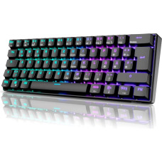 RK ROYAL KLUDGE RK61 RGB 60% Mechanical Gaming Keyboard, Wireless/Wired Bluetooth Keyboard with Hot-Swap Enabled Linear Red Switch, Compatible with Multiple Devices, Black (QWERTZ)