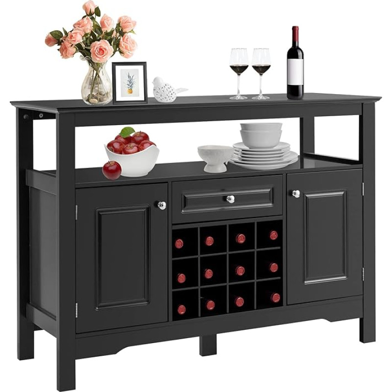 GIANTEX Sideboard Kitchen Cabinet with Wine Rack, Floor-Standing Storage Cabinet, Buffet Cabinet, Wine Cabinet with Drawers and 2 Cabinets, Kitchen Chest of Drawers, Wooden Side Cabinet, Storage