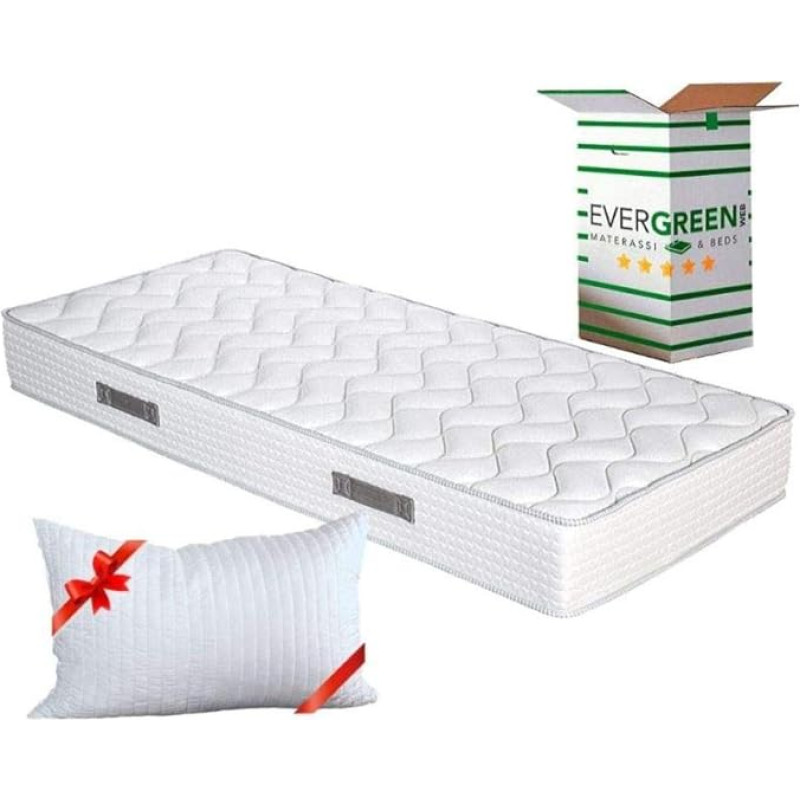 EVERGREENWEB Mattress 90 x 190 cm Made of Polyurethane Foam Waterfoam, Ergonomic, Height 20 cm + 1 Memory Foam Flakes Pillow, Breathable White Cover, Orthopaedic, Massage Effect, Fashion