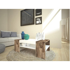 möbelando Cesena I Coffee Table Coffee Table Side Table Living Room Table High-Gloss White / Maple
