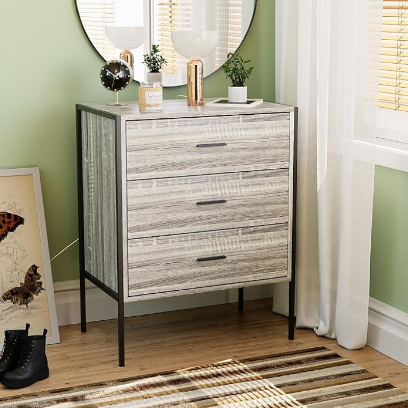 Vida Designs Chest of Drawers, Wood-Composite Fabric, Grey, 3