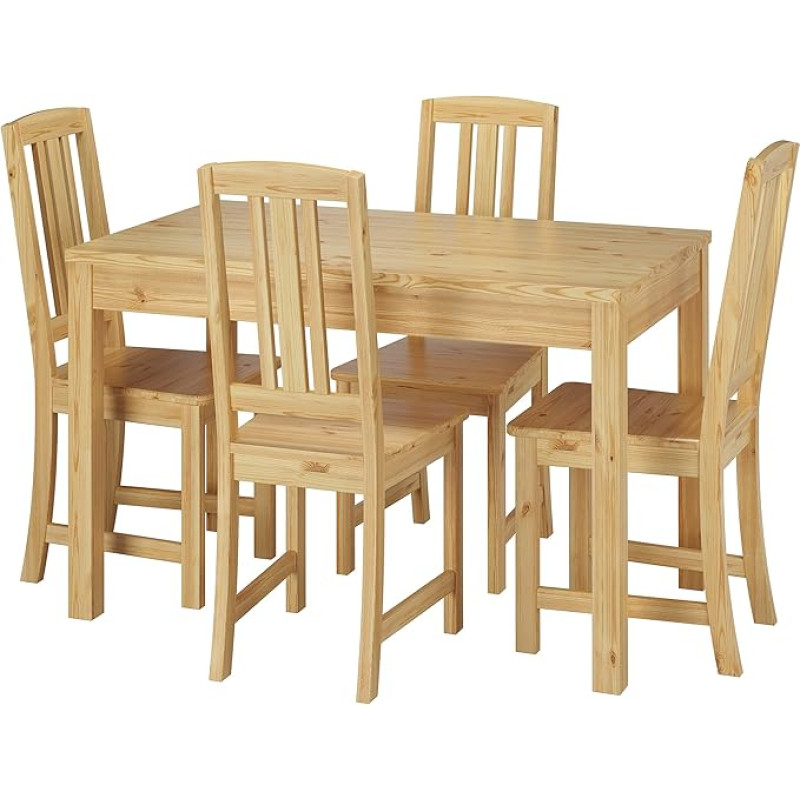 Beautiful Dining Set with Table and 4 Chairs Solid Pine Wood Natural 90.70-51 A-Set 22