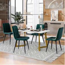 Lexiou Dining Table with 4 Chairs Set, Rectangular Dining Table, Modern Kitchen Table Set, Dining Room Chair, Golden Table Legs (Velvet, Dark Green)