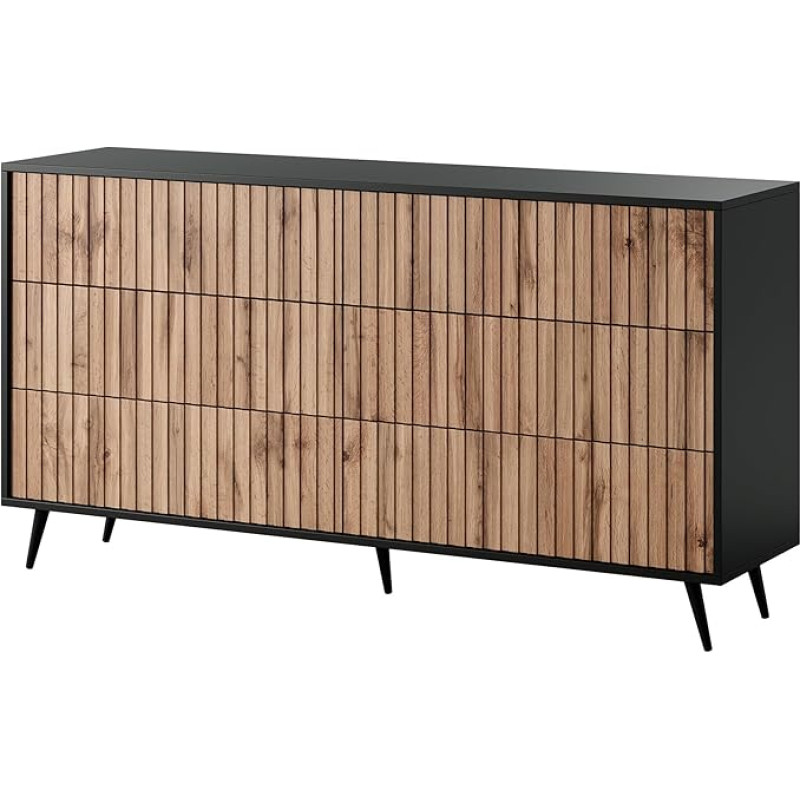 Selsey Belllo Chest of Drawers 154 cm with 6 Drawers Wotan Oak Black Legs