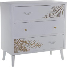 DRW Chest of Drawers with 3 Drawers MDF Wood with Embossed Leaf in White and Gold, 80 x 40 x 80 cm, Estandar