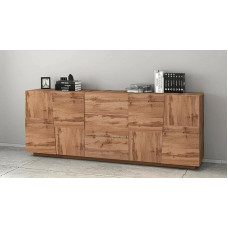 Dmora - Yoel Chest of Drawers, Living Room Buffet, Living Room Chest of Drawers with 4 Doors and 3 Drawers, 220 x 44 x 86 cm, Oak