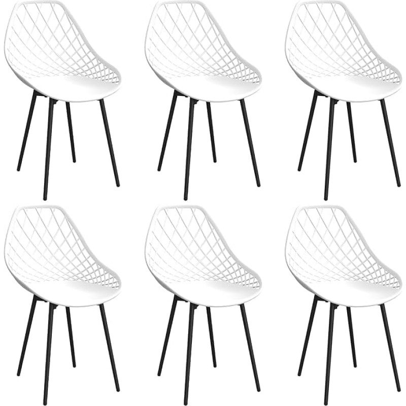 JIJIAN Dining Room Chairs Set of 6, Dining Room Chairs with Metal Chair Legs, Living Room Chairs, Curved Backrest, Modern Chairs, for Dining Room, Kitchen Chairs, Bedroom and Garden, White