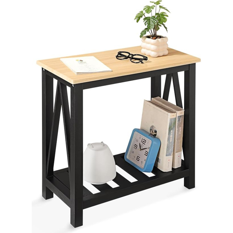 FEUFOAM Narrow Side Table Wooden Frame Narrow Side Tables with Shelves Rectangular Bedside Table Sofa Table for Couch, Small Spaces, Living Room, Bedroom