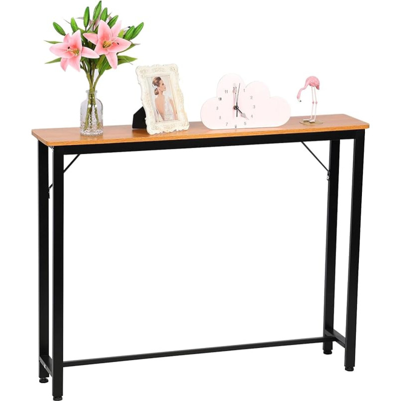 mufojyez Sofa Table, Steel Frame Console with Drawers & Shelves, Modern Narrow Entrance Table for Hallway, Living Room, Portable Home Furniture with Thickened Steel Frame and Triangular Support, Black
