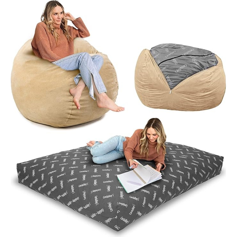 CordaRoy's - Khaki Corduroy Convertible Bean Bag Full