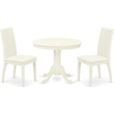 East West Furniture ANIP3-LWH-C 3 Piece Kitchen Set for Small Spaces, Includes Round Table with Base and 2 Linen Fabric Dining Chairs, 36