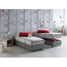 Talamo Italia - Valentina Single Bed with Fabric Cover, 100% Made in Italy, Front Opening + Mattress 90 x 200 cm, Grey