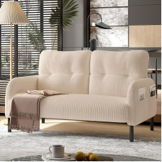 HAINEW Modern 2-Seater Sofa Couch with High Backrest and Side Pockets, Upholstered Sofa with Cushions and Metal Feet, Double Sofa for Living Room, Home, Office (Beige)