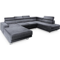 Masseno Siena R-S Corner Sofa with Sleep Function U-Shape, Sofa with Bed Box, Living Room Sofa, Couch, Soffa, Sofa Bed, Couch Set, Grey, Monolith 85