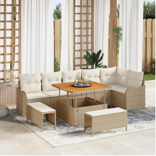 Rantry 9-Teiliges Garten Sofa Set mit Kissen Beige Poly Rattan Akazie Gartenlounge Model3362276
