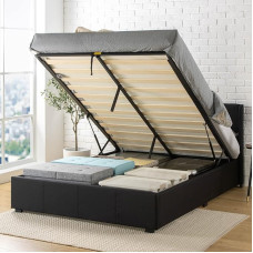 Zinus Maddon Bed 140 x 190 cm - Bed Frame Height 31 cm with Under Bed Storage - Ottoman Gas Lift Upholstered Bed Frame with Storage - Black