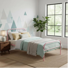 FurnitureR Single Bed Frame Metal Coloured Bed Frame with Slatted Base and Headboard Bed for Bedroom Junior Suitable for 190 x 90 cm Mattress Pink