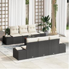Rantry 7-teiliges Garten Sofa Set mit Kissen Schwarz Poly Rattan Akazie Gartenlounge Model3347901