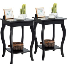 COSTWAY Set of 2 Bedside Tables with Shelf, 2-Tier Wooden Side Table, Night Console, Sofa Table for Living Room, Bedroom, 40 x 40 x 60 cm (Black)
