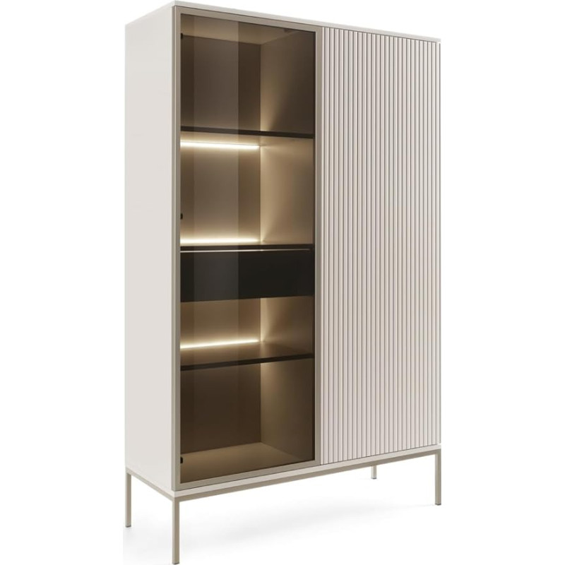 Emporius Haller Display Cabinet 100 cm Glass Display Cabinet Standing Highboard Display Cabinet Glass Display Cabinet Beige with LED and Slats 166 cm High